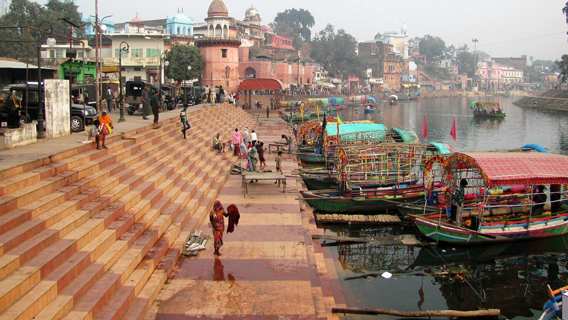 Evening view of Ram Ghat in Chitrakoot on the banks of Mandakini River
