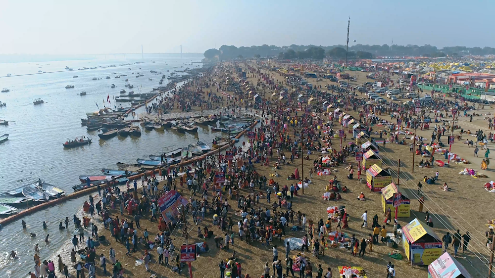 Triveni Sangam Prayagraj where GAnga Yamuna Saraswati meet